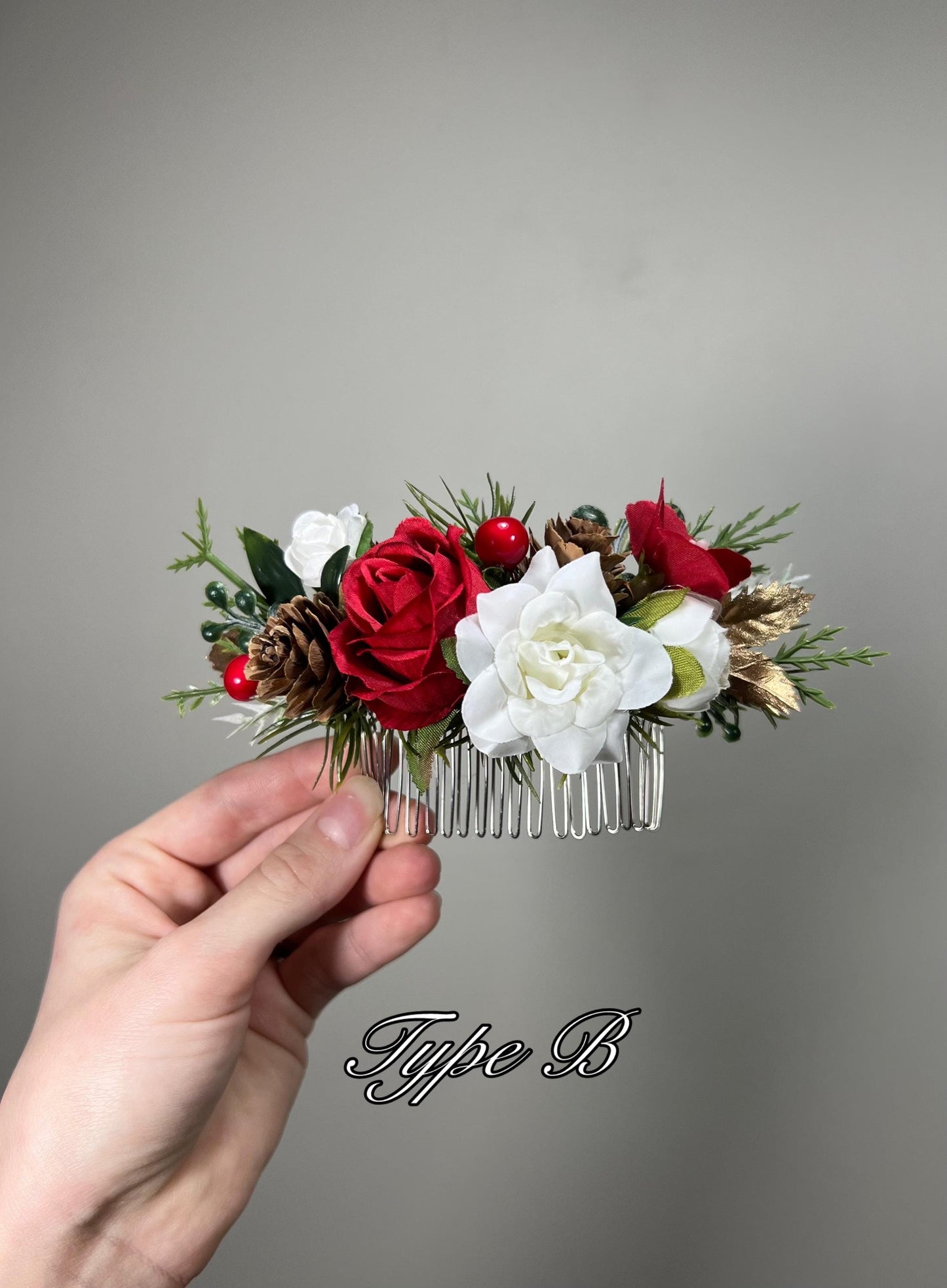 Christmas Hair Pin Wedding White Red Gold Hairpiece Pine Cone Winter Artificial Flowers Dark Red Bridesmaids Hair Accessories Flower Girl