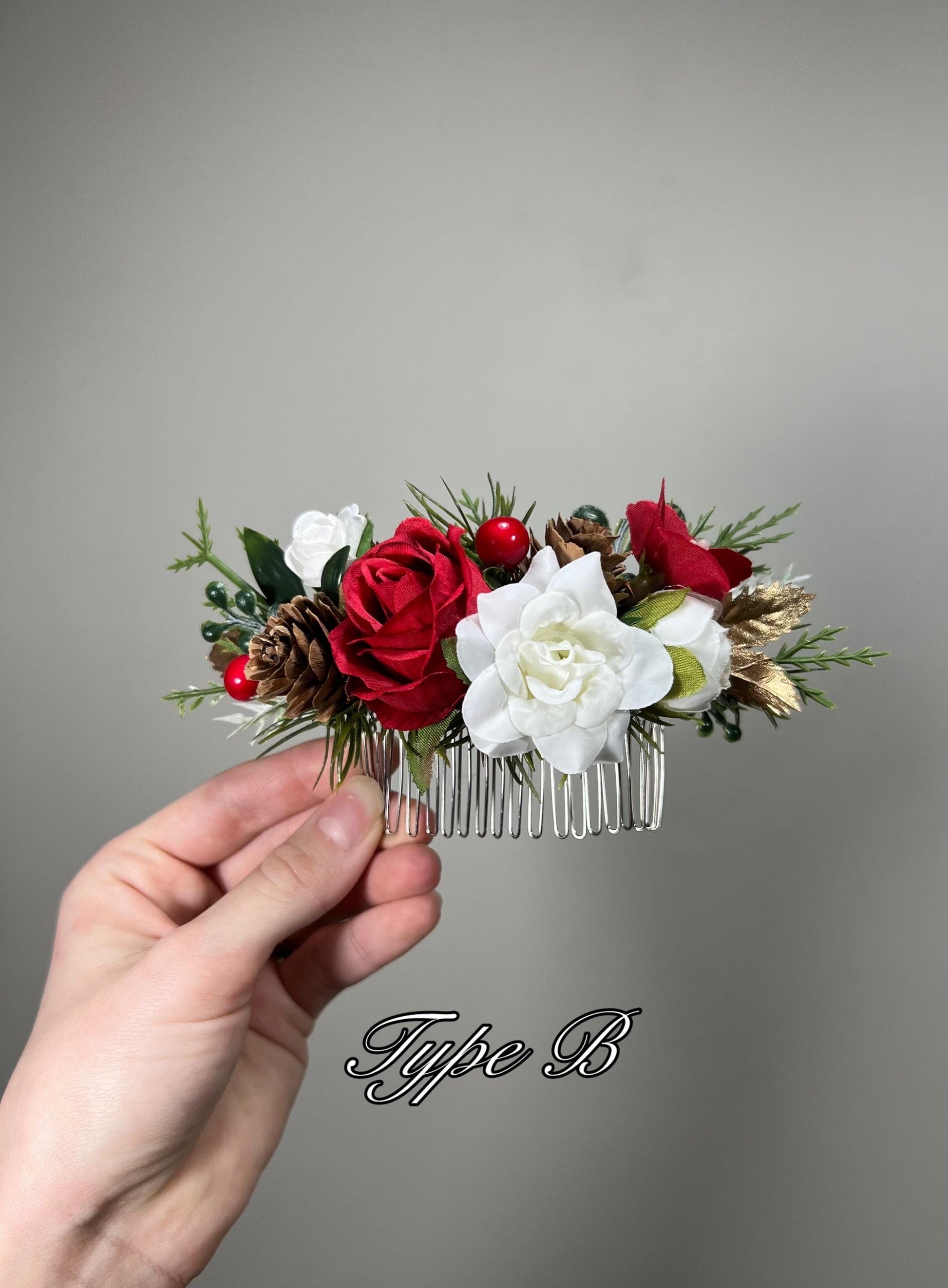 Christmas Hair Pin Wedding White Red Gold Hairpiece Pine Cone Winter Artificial Flowers Dark Red Bridesmaids Hair Accessories Flower Girl