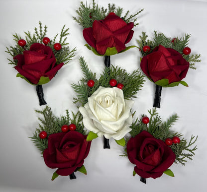 Christmas Corsage Wedding Red White Corsage Mom Dark Red Corsage Winter Red Berries Corsage Bridesmaids Pine Tree Boutonnière