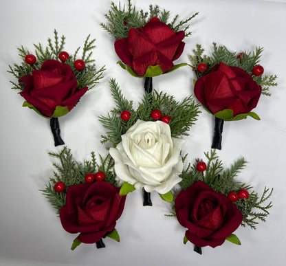 Christmas Corsage Wedding Red White Corsage Mom Dark Red Corsage Winter Red Berries Corsage Bridesmaids Pine Tree Boutonnière Reddit