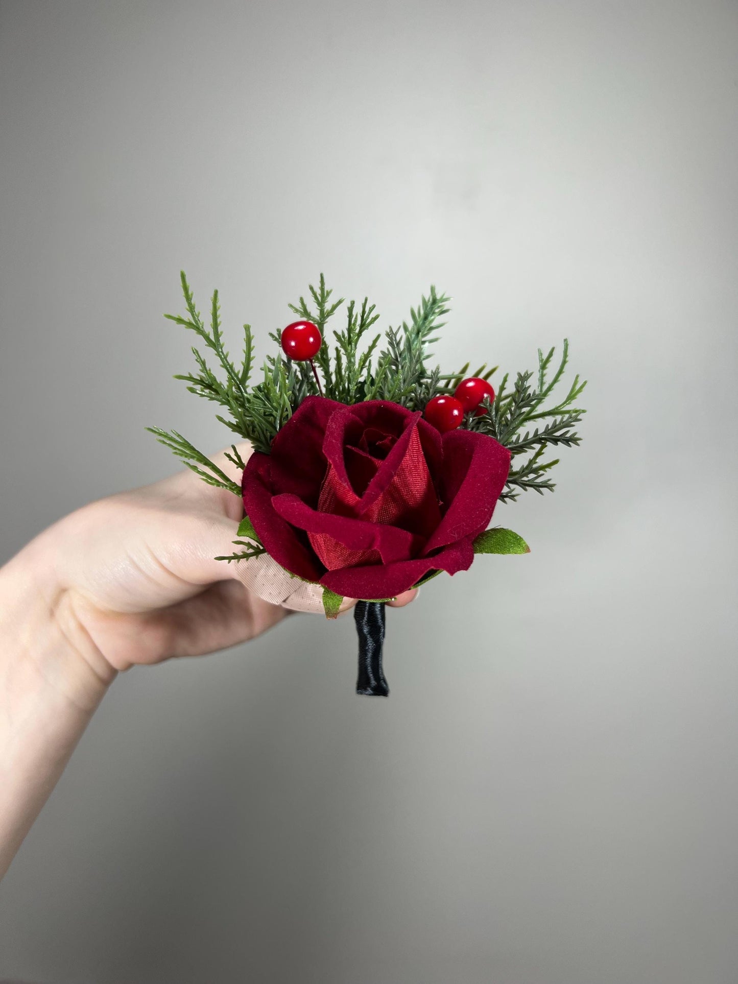 Christmas Corsage Wedding Red White Corsage Mom Dark Red Corsage Winter Red Berries Corsage Bridesmaids Pine Tree Boutonnière