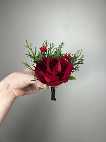 Christmas Corsage Wedding Red White Corsage Mom Dark Red Corsage Winter Red Berries Corsage Bridesmaids Pine Tree Boutonnière Reddit
