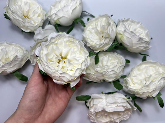 White Peony Artificial Flowers Head Rose White Cabbage Rose Ivory Wedding Fake Roses White Home Decor Flower White Wedding Supplies Craft