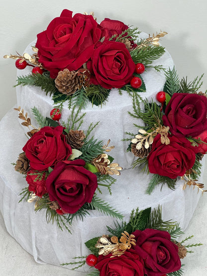 Cake Decoration Christmas Red Wedding Cake Topper Red Flower Decor Wedding Cake Arrangements Red Cake Decoration Winter Tree Pine Cone