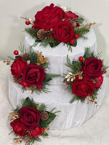 Cake Decoration Christmas Red Wedding Cake Topper Red Flower Decor Wedding Cake Arrangements Red Cake Decoration Winter Tree Pine Cone