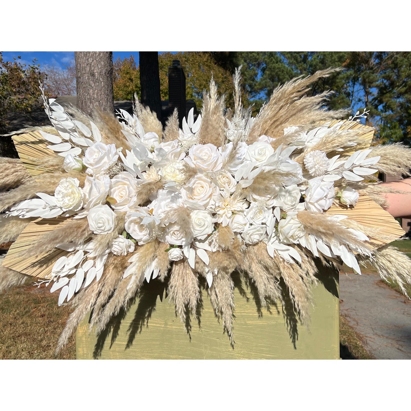Wedding Arch Arrangement White Pampas Grass Arch Aisle Arrangement Palms Leaves Decor Artificial Dried Flowers White Rose Home Decor Reddit