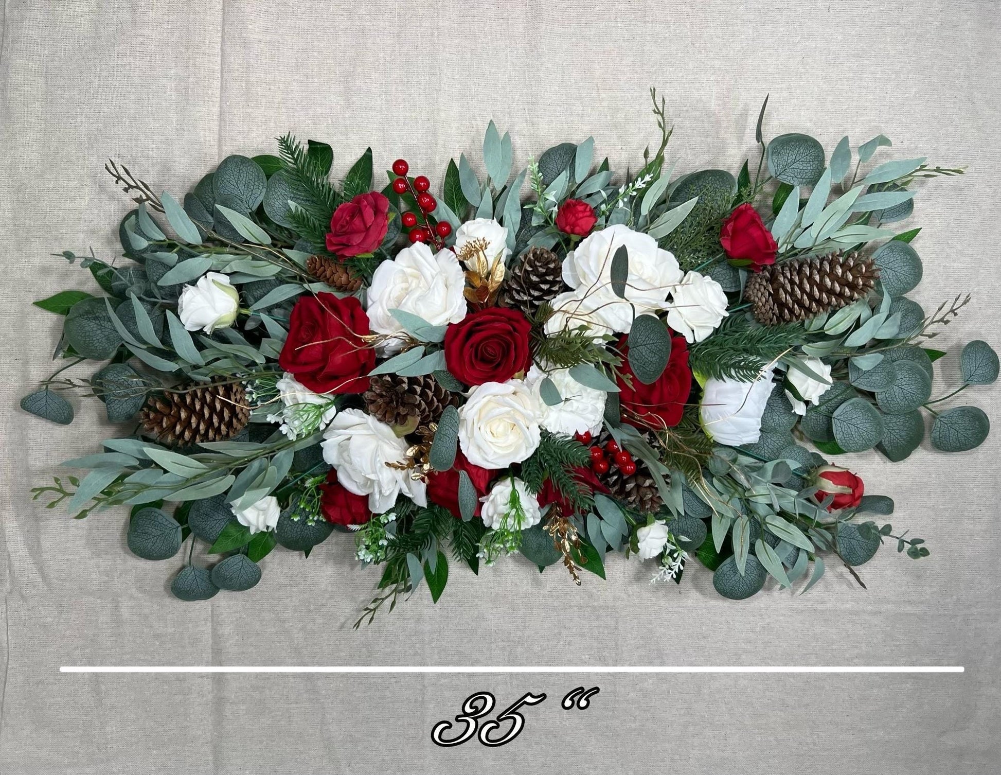 Wedding Cascade Christmas Bouquet Cascading White Winter Red Christmas Bridal Ivory Rustic Bridesmaids Bouquet Gold Christmas Tree Pine Cone