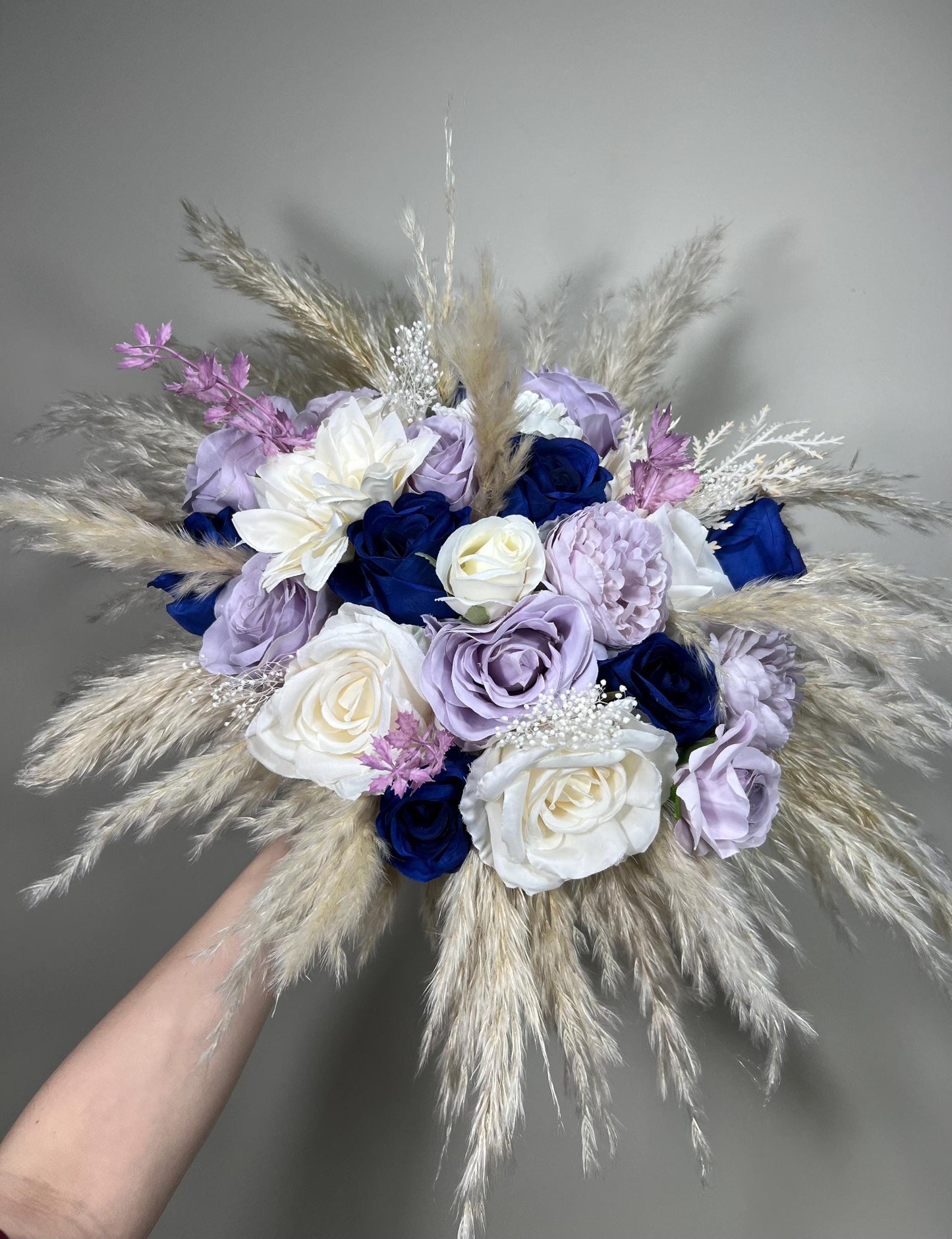 Purple Blue Bouquet Wedding Bridal Royal Blue Lavender Bouquet Bridesmaids Navy Blue Purple Boho Pampas Grass Reddit