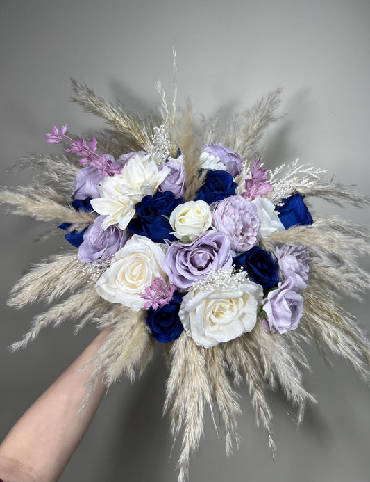Purple Blue Bouquet Wedding Bridal Royal Blue Lavender Bouquet Bridesmaids Navy Blue Purple Boho Pampas Grass Reddit
