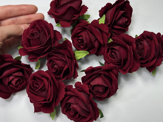 Burgundy Rose Head 2" Wedding Decor Velvet Burgundy Rose Small Maroon Wedding DIY Craft Supplies Wedding Rose Head Wine Red Home Decor