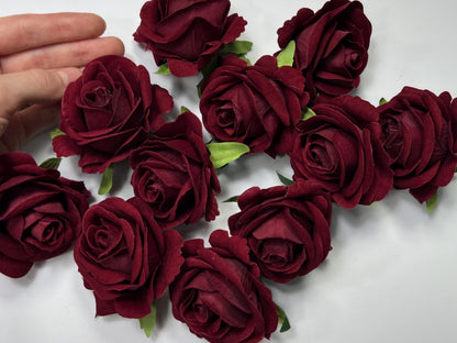 Burgundy Rose Head 2" Wedding Decor Velvet Burgundy Rose Small Maroon Wedding DIY Craft Supplies Silk Rose Head Wine Red Dark Artificial