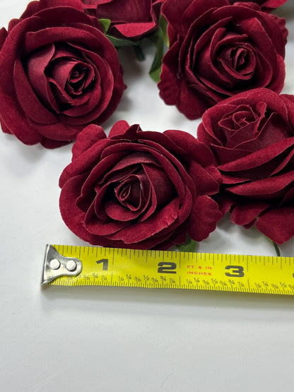 Burgundy Rose Head 2" Wedding Decor Velvet Burgundy Rose Small Maroon Wedding DIY Craft Supplies Silk Rose Head Wine Red Dark Artificial