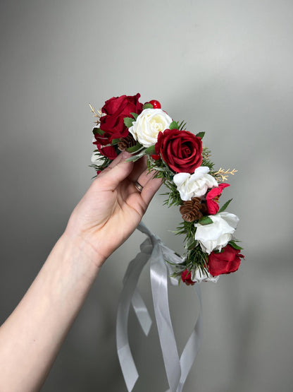 Christmas Hair Pin Wedding White Red Gold Hairpiece Pine Cone Winter Artificial Flowers Dark Red Bridesmaids Hair Accessories Flower Girl
