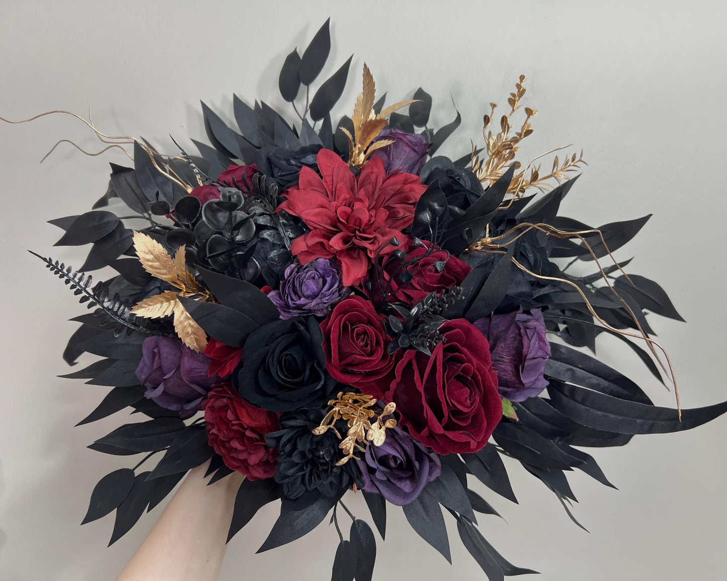 Black Burgundy Bouquet Wedding Bridal Purple Black Bouquet Gothic Black Burgundy Purple Bouquet Bridesmaids Plum Gold Artificial Flower