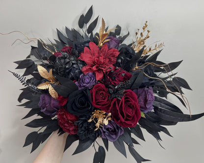 Black Burgundy Bouquet Wedding Bridal Purple Black Bouquet Gothic Black Burgundy Purple Bouquet Bridesmaids Plum Gold Artificial Flower