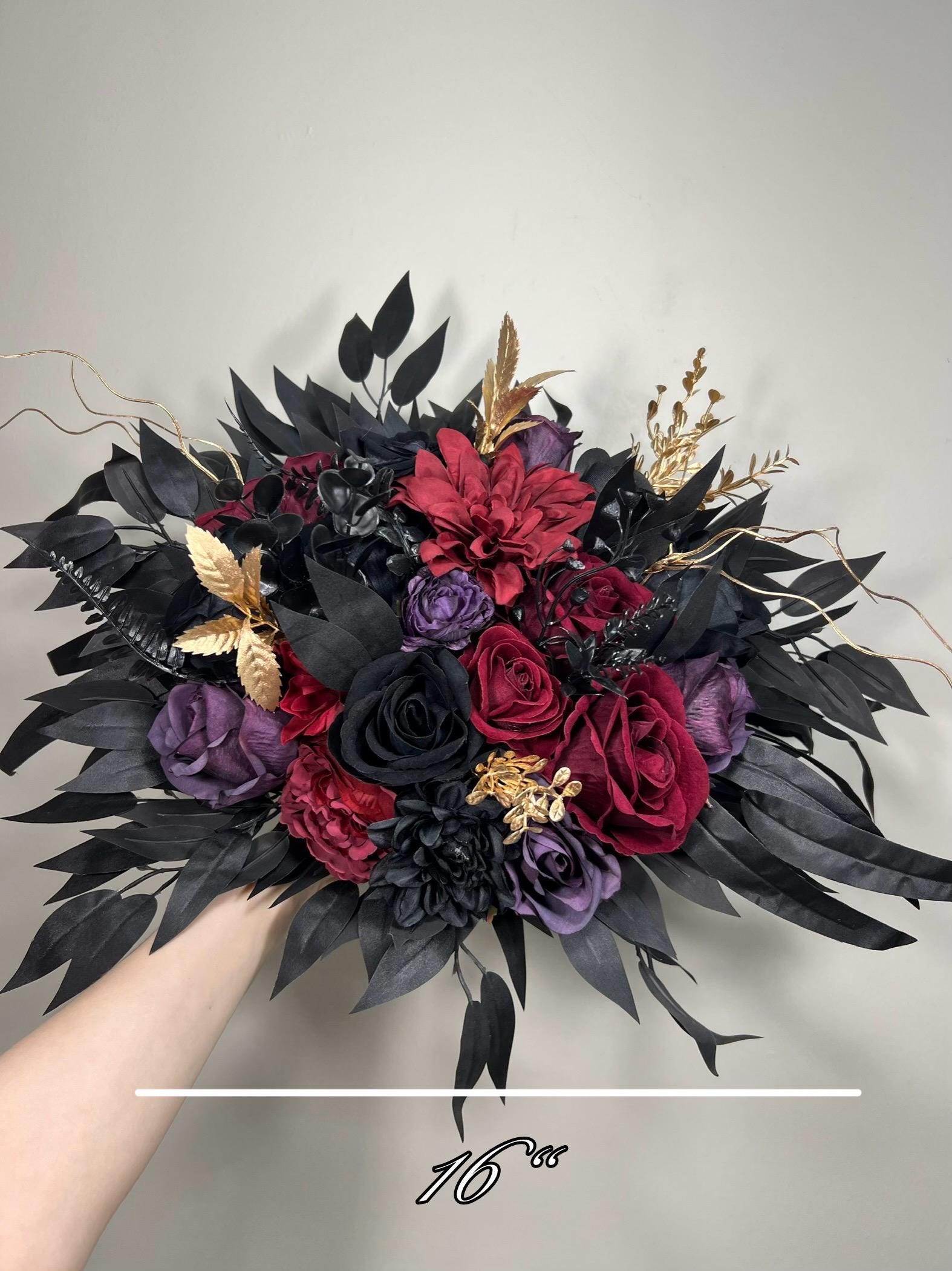 Black Burgundy Bouquet Wedding Bridal Purple Black Bouquet Gothic Black Burgundy Purple Bouquet Bridesmaids Plum Gold Artificial Flower