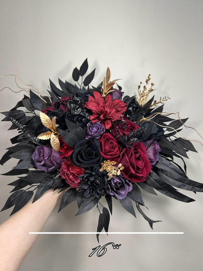 Black Burgundy Bouquet Wedding Bridal Purple Black Bouquet Gothic Black Burgundy Purple Bouquet Bridesmaids Plum Gold Artificial Flower