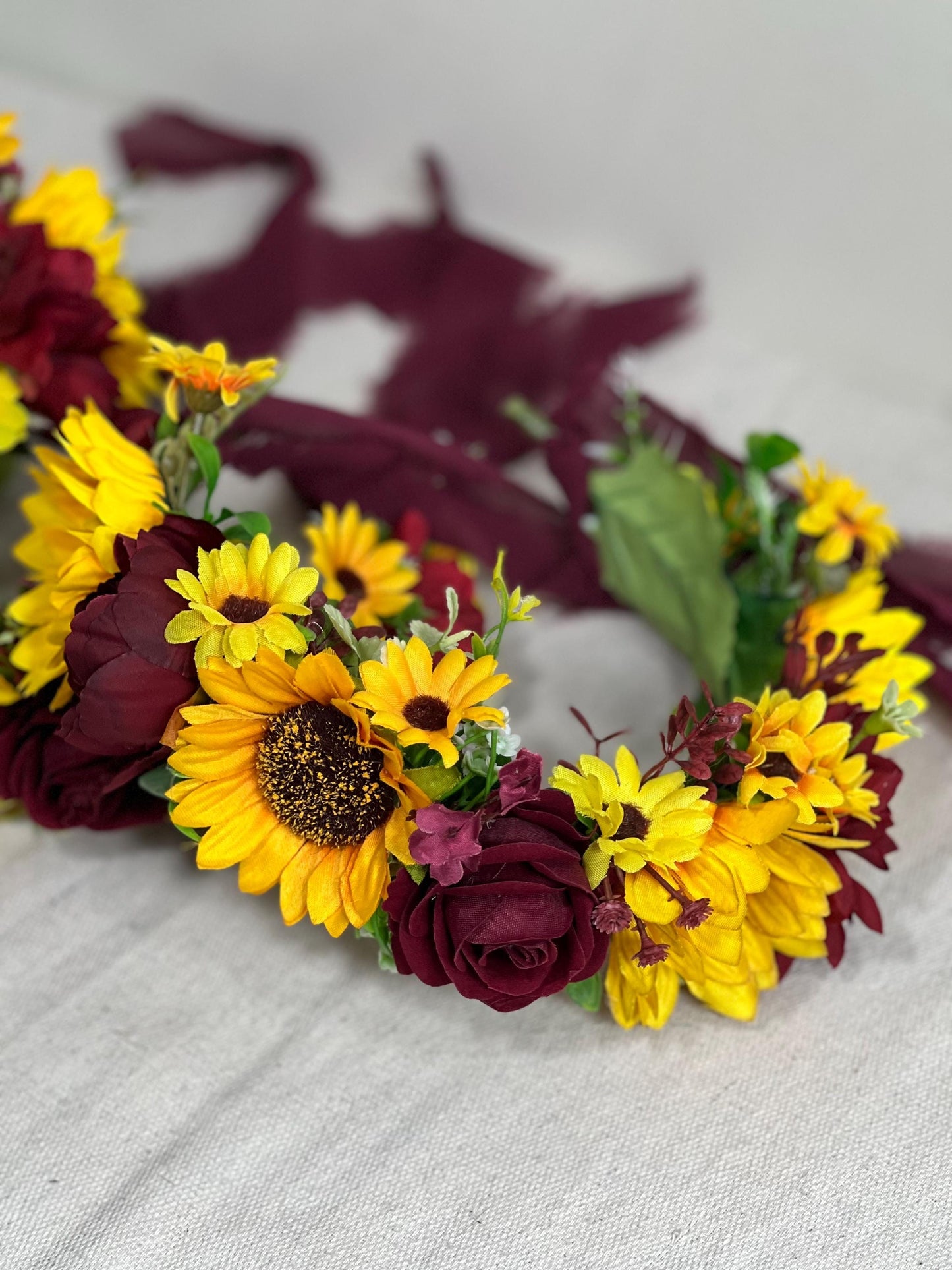 Sunflower Flower Crown Wedding Crown Burgundy Floral Headband Flower Adult Burgundy Crown Sunflower Flower Girl Wreath Crown Children Hair