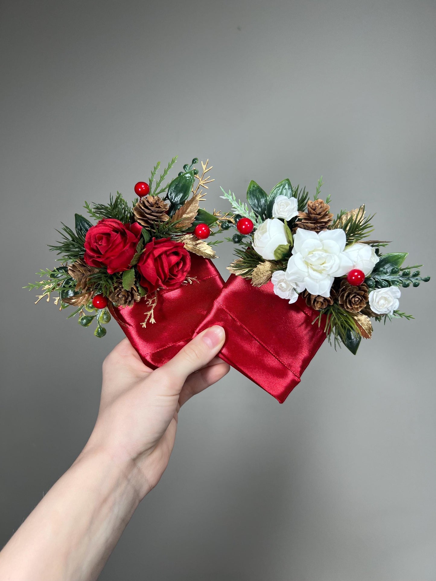 Christmas Pocket Boutonniere Wedding Red Christmas Boutonnière Square White Groom Gold Boutonniere Pocket Red White Pine Cone Boutonniere