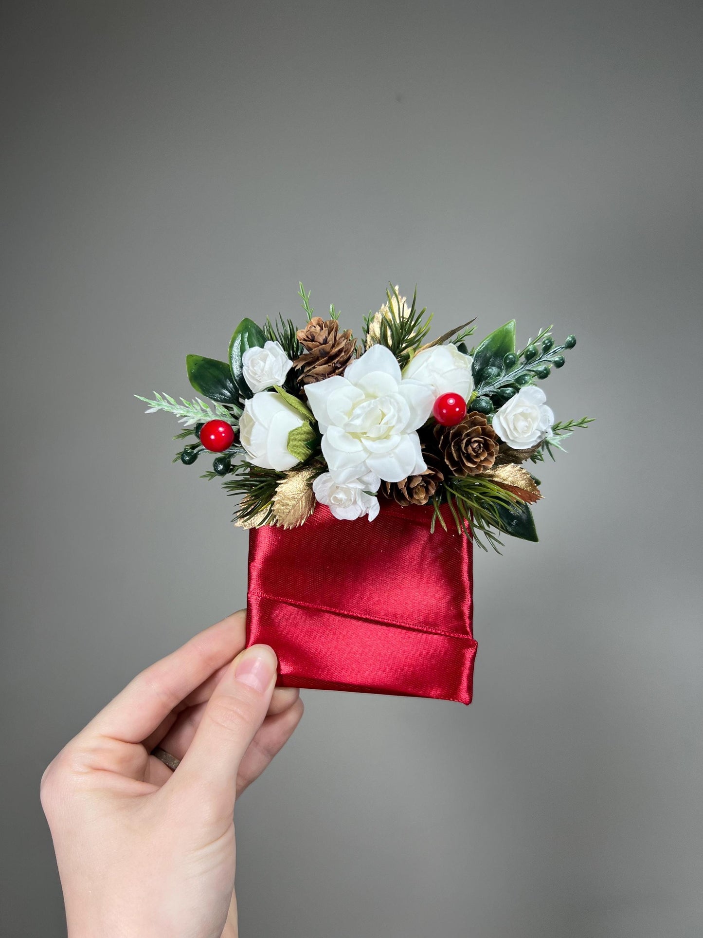 Christmas Pocket Boutonniere Wedding Red Christmas Boutonnière Square White Groom Gold Boutonniere Pocket Red White Pine Cone Boutonniere