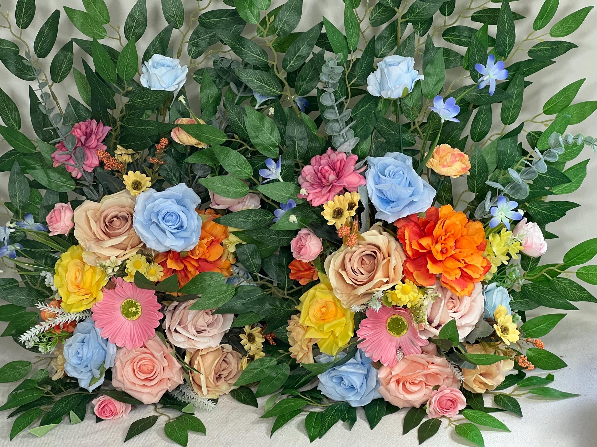Wedding Aisle Marker Flower Floor Arrangement Whiskey Barrel Décor Wild Flowers Pink Blue Ground Arch Wildflowers Colorful Orange