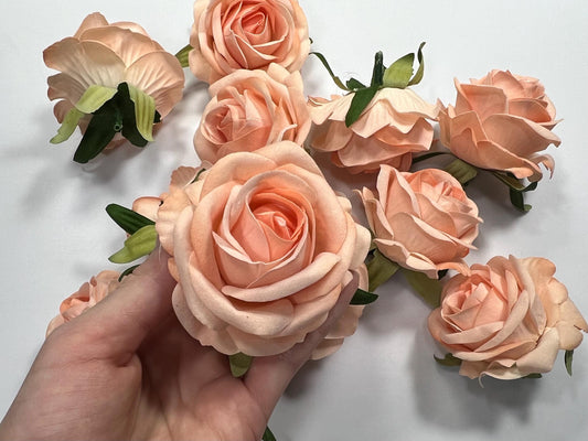 Peach Flower Head 2” Artificial Rose Velvet Small Flower Peach Flower Fake Pink Artificial Head Rose Coral Wedding Supplies Craft DIY
