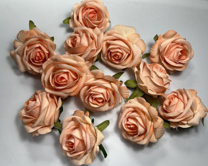 Peach Flower Head 2” Artificial Rose Velvet Small Flower Peach Flower Fake Pink Artificial Head Rose Coral Wedding Supplies Craft DIY