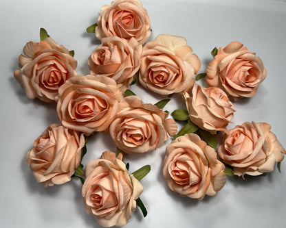 Peach Flower Head 2” Artificial Rose Velvet Small Flower Peach Flower Fake Pink Artificial Head Rose Coral Wedding Supplies Craft DIY