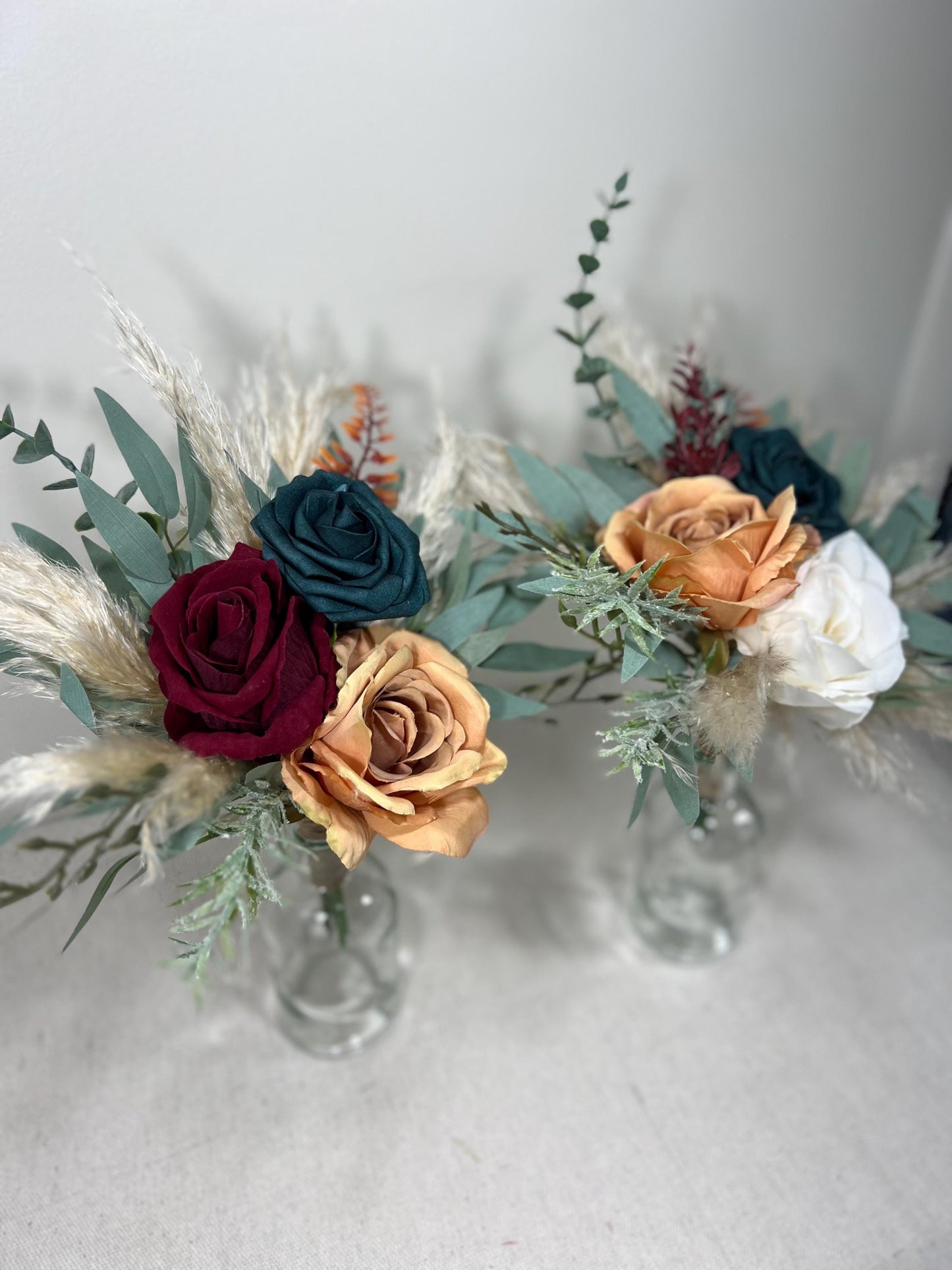 Mini Bouquets for Vases Teal Orange Boho Centerpiece 3 Flowers Dark Teal Burgundy Mini Centerpiece Decor Teal Burnt Orange Eucalyptus