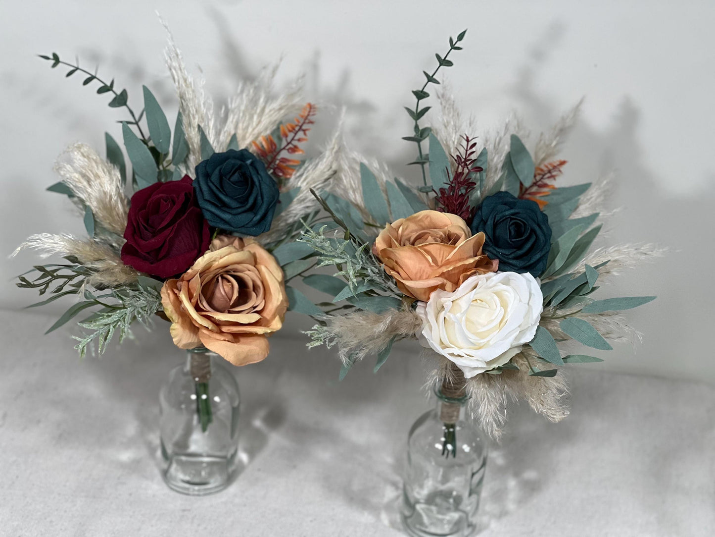 Mini Bouquets for Vases Teal Orange Boho Centerpiece 3 Flowers Dark Teal Burgundy Mini Centerpiece Decor Teal Burnt Burgundy Orange