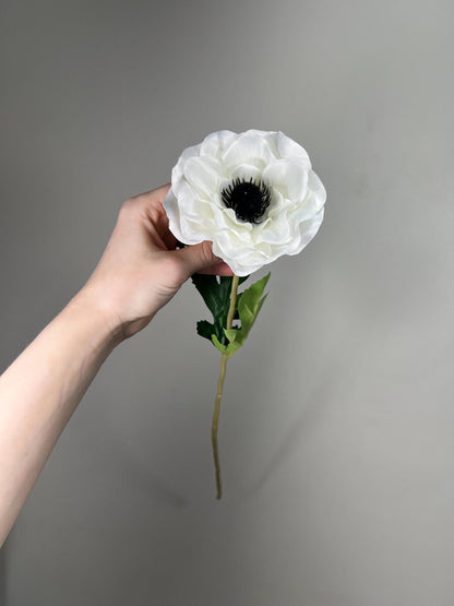 Anemone Artificial Flower Head on Stem Anemone Silk Flower Wedding Anemone White Craft Supply DIY Anemone Ivory Poppy Flower Head Anemone
