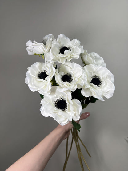 Anemone Artificial Flower Head on Stem Anemone Silk Flower Wedding Anemone White Craft Supply DIY Anemone Ivory Poppy Flower Head Anemone