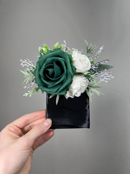 Emerald Green Boutonniere Wedding Groom Green Boutonnière Groomsmen Hunter Green Gold Boutonnière Forest Green Gold Artificial Flowers