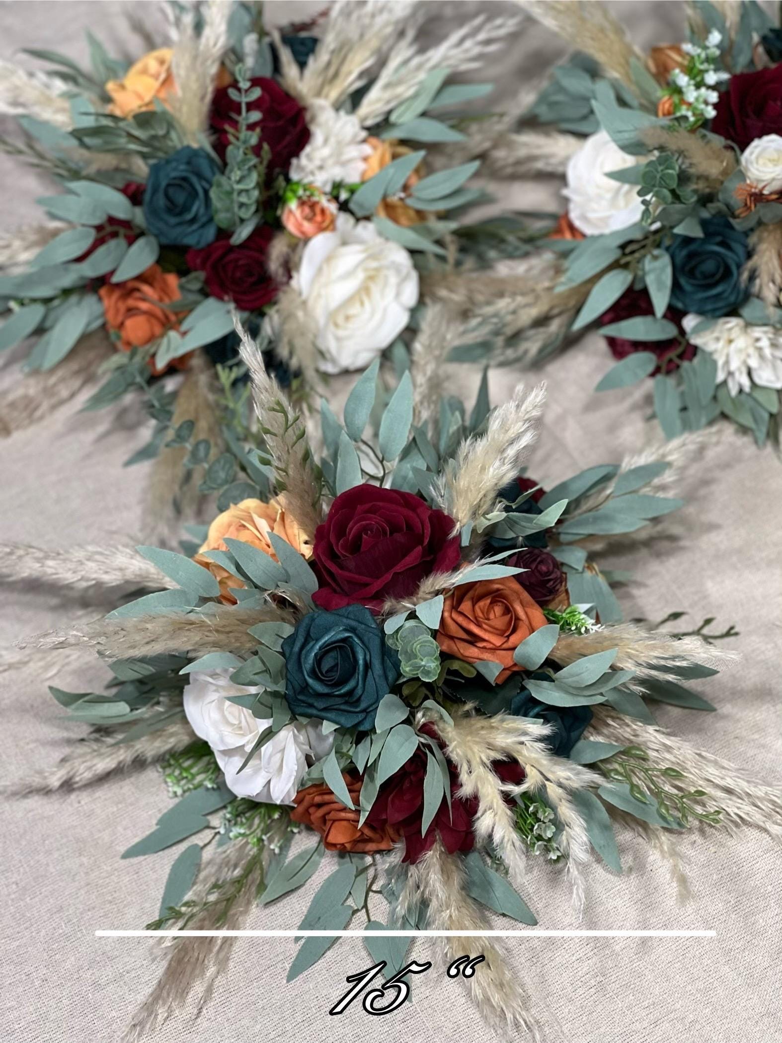Wedding Dark Teal Bouquet Bridal Burgundy Terracotta Bridesmaids Burgundy Burnt Orange Bouquet Dark Teal Rust Artificial Flowers Bouquet