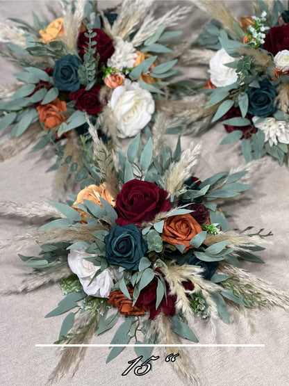 Wedding Dark Teal Bouquet Bridal Burgundy Terracotta Bridesmaids Burgundy Burnt Orange Bouquet Dark Teal Rust Artificial Flowers Bouquet