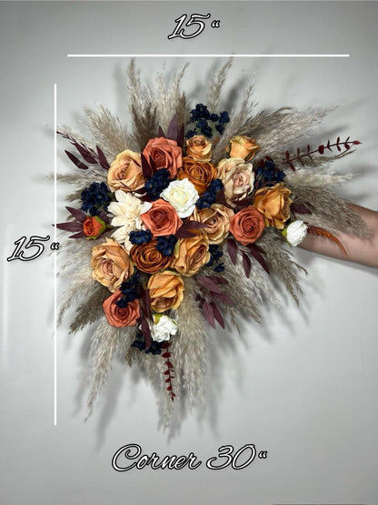 Wedding Bouquet Navy Blue Terracotta Boho Bridal Rust White Bouquet Burnt Orange Brown Cinnamon Navy Blue Artificial Flower Pampas Grass