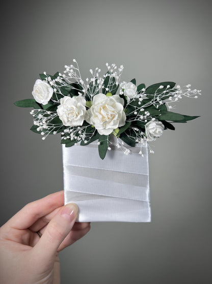 Pocket Boutonniere Wedding White Eucalyptus Square Boutonniere Groom Baby Breath Pocket White Boutonniere Rustic Wedding Boutonnière