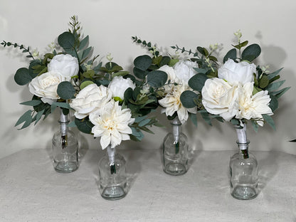 Mini Bouquets for Vases White Centerpiece 3 Flowers Ivory Mini Centerpiece Decor White Sage Greenery Eucalyptus