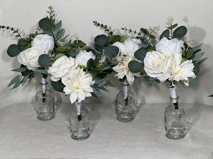 Mini Bouquets for Vases White Centerpiece 3 Flowers Ivory Mini Centerpiece Decor White Sage Greenery Eucalyptus