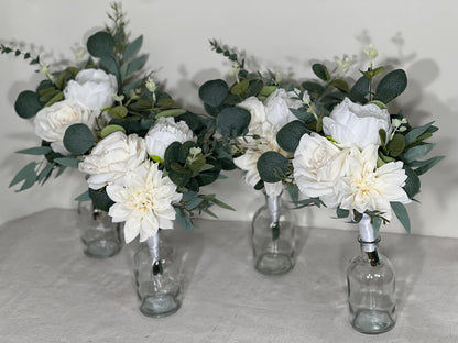 Mini Bouquets for Vases White Centerpiece 3 Flowers Ivory Mini Centerpiece Decor White Sage Greenery Eucalyptus