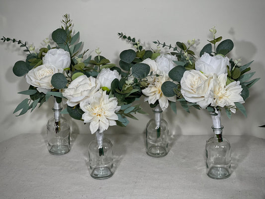 Mini Bouquets for Vases White Centerpiece 3 Flowers Ivory Mini Centerpiece Decor White Sage Greenery Eucalyptus