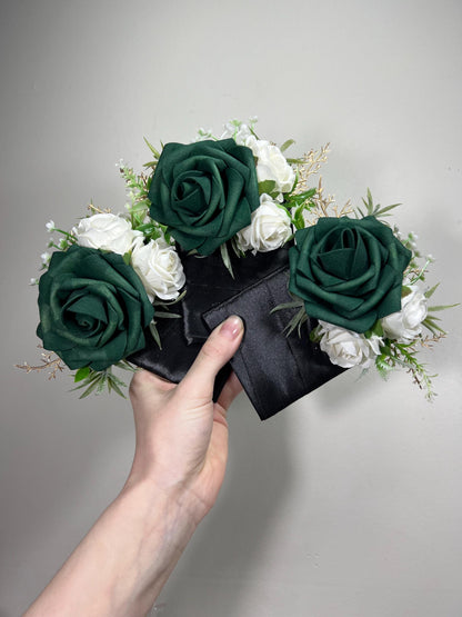 Emerald Green Boutonniere Wedding Groom Green Boutonnière Groomsmen Hunter Green Gold Boutonnière Forest Green Gold Artificial Flowers