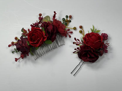 Red Hair Comb Wedding Burgundy Flower Girl Headpiece Red Floral Hair Pin Burgundy Accessories Hair Pin Comb Dark Red