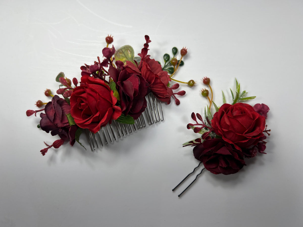 Red Hair Comb Wedding Burgundy Flower Girl Headpiece Red Floral Hair Pin Burgundy Accessories Hair Pin Comb Dark Red Reddit