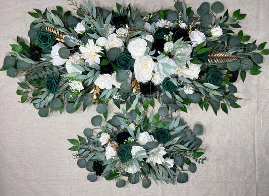 Emerald Green Arch Arrangement Wedding Arbor Arrangement White Black Arch Arrangement Backdrop White Emerald Green  Wedding Arch Flowers