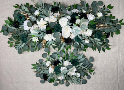 Emerald Green Arch Arrangement Wedding Arbor Arrangement White Black Arch Arrangement Backdrop White Emerald Green Wedding Arch Flowers