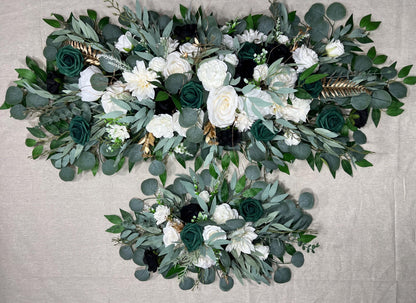 Emerald Green Sweetheart Wedding Centerpiece White Black Table Decor White Emerald Green Hunter Wedding Sweetheart White Emerald Green