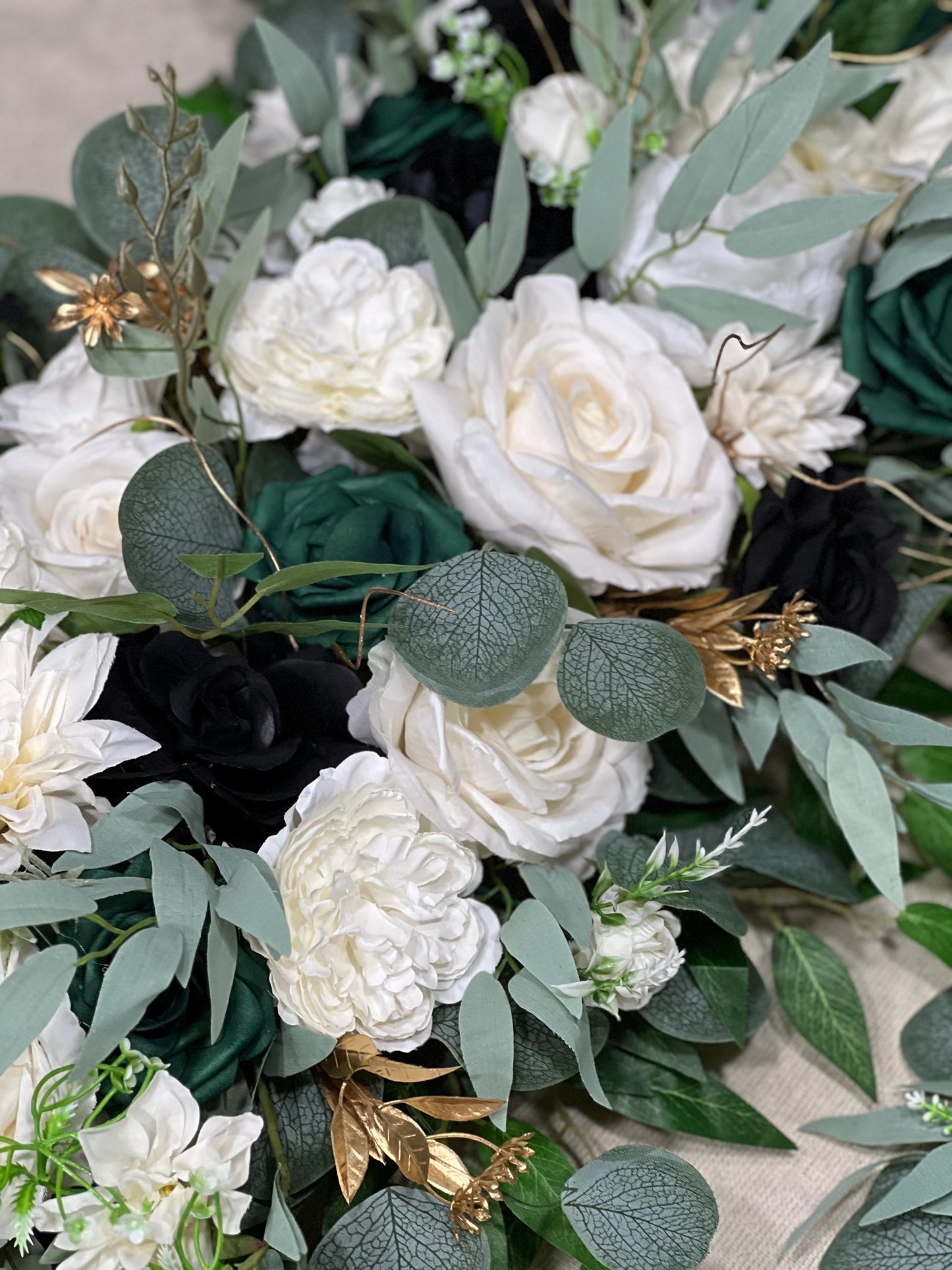 Emerald Green Arch Arrangement Wedding Arbor Arrangement White Black Arch Arrangement Backdrop White Emerald Green  Wedding Arch Flowers