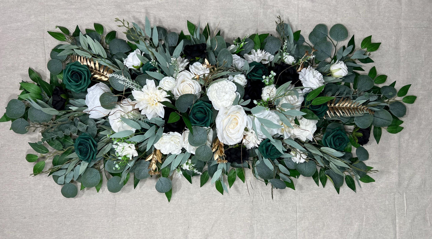 Emerald Green Arch Arrangement Wedding Arbor Arrangement White Black Arch Arrangement Backdrop White Emerald Green  Wedding Arch Flowers