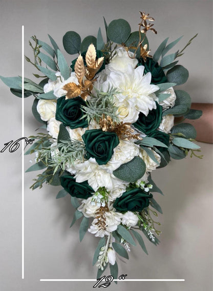 Emerald Green Bouquet Bridal White Hunter Green Bridesmaids Bouquet Emerald Green Forest Ivory Bouquet Gold Artificial Flower Reddit